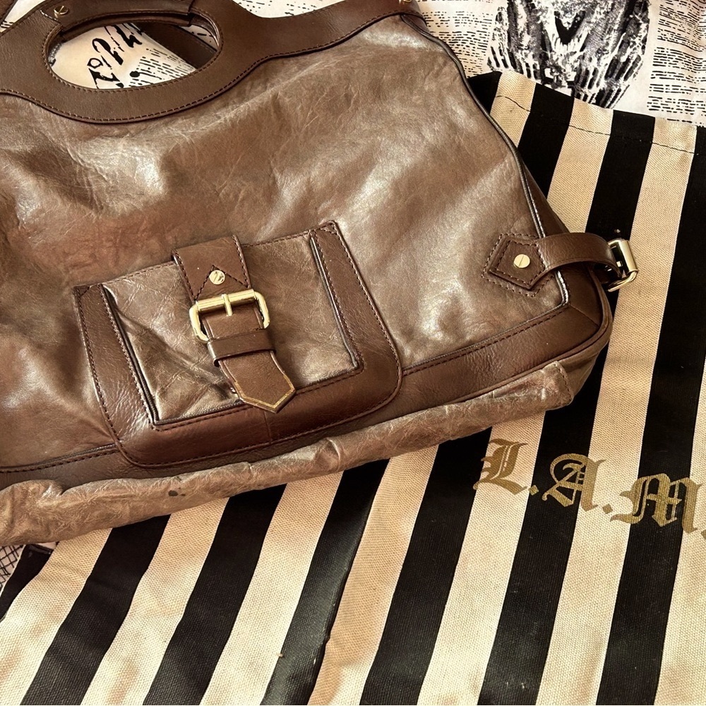 L.A.M.B. Brown Leather Shoulder Bag - Picture 3 of 15